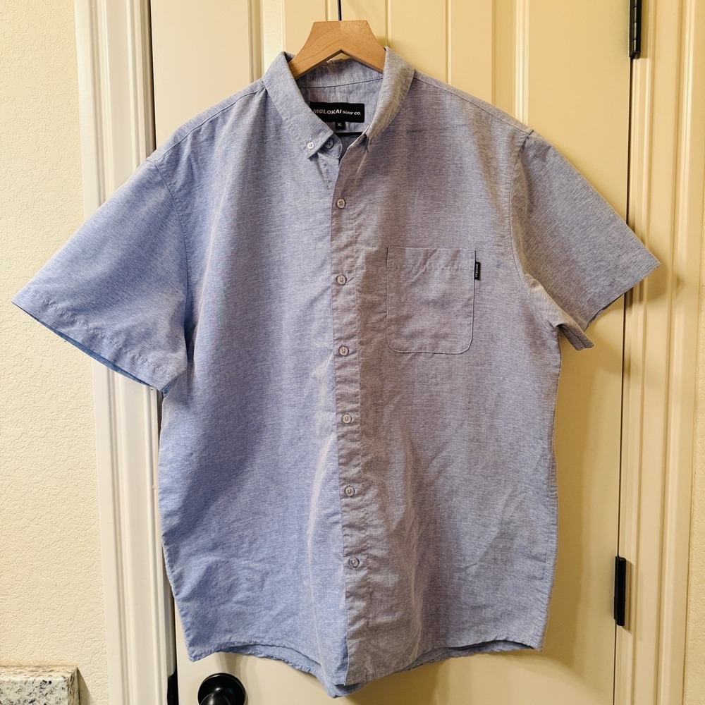 Molokai Surf Co Shirt Men's XL Blue Heather Casual Button Down Short Sleeve - Picture 8 of 9